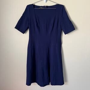 Lafayette 148 Short Sleeve A Line Dress in Navy Blue